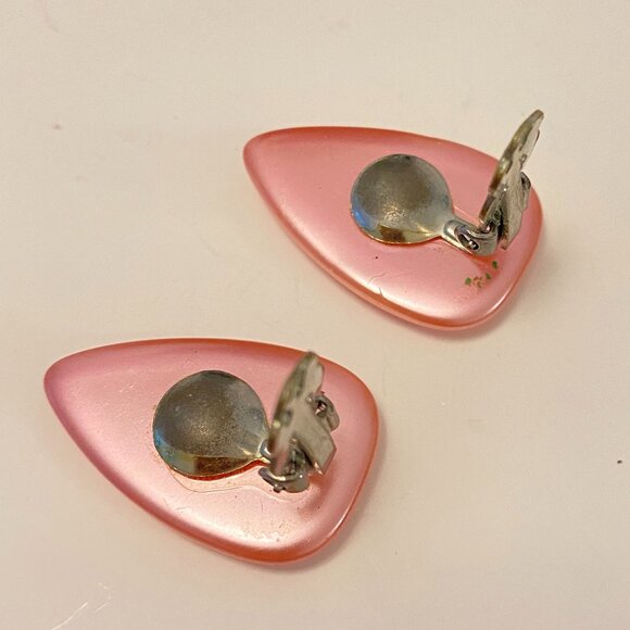 Vintage Light Pink Pearlized Earring Clip ons Teardrop Prom Wedding - Picture 4 of 4